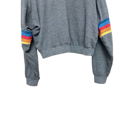 WOMEN'S RAINBOW STITCH SLEEVE CREW SWEATSHIRT GRAY Sz: S - Picture 3 of 5